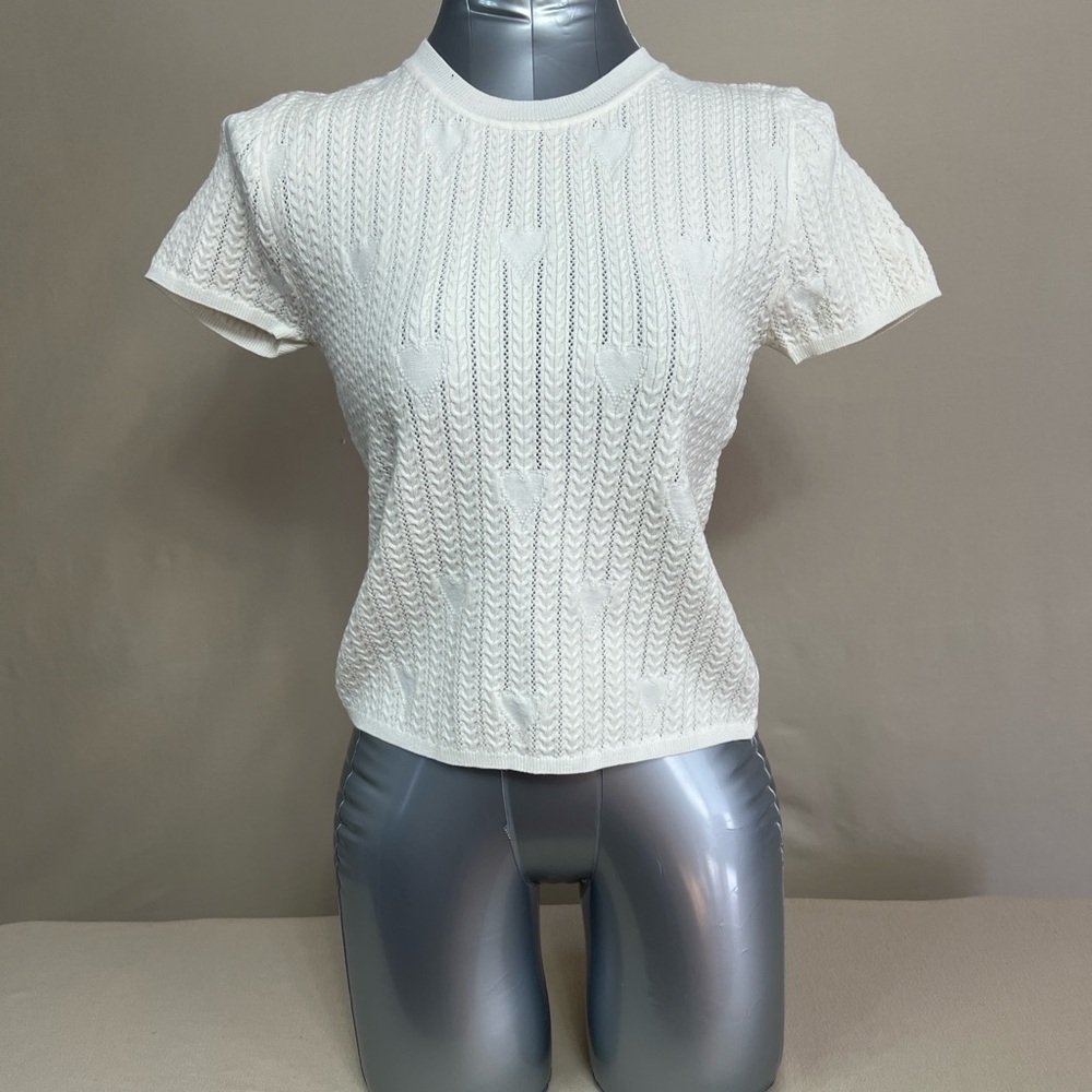 Debut Cream Cable Knit Short Sleeve Top